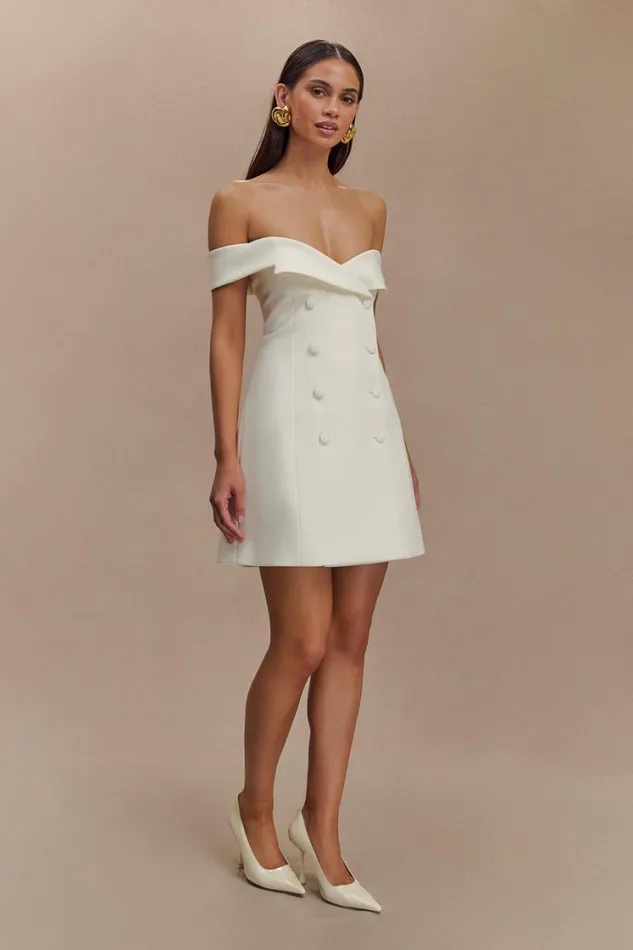 Women Meshki Dresses Noelle Off Shoulder Suiting Mini Dress 8211 Ivory