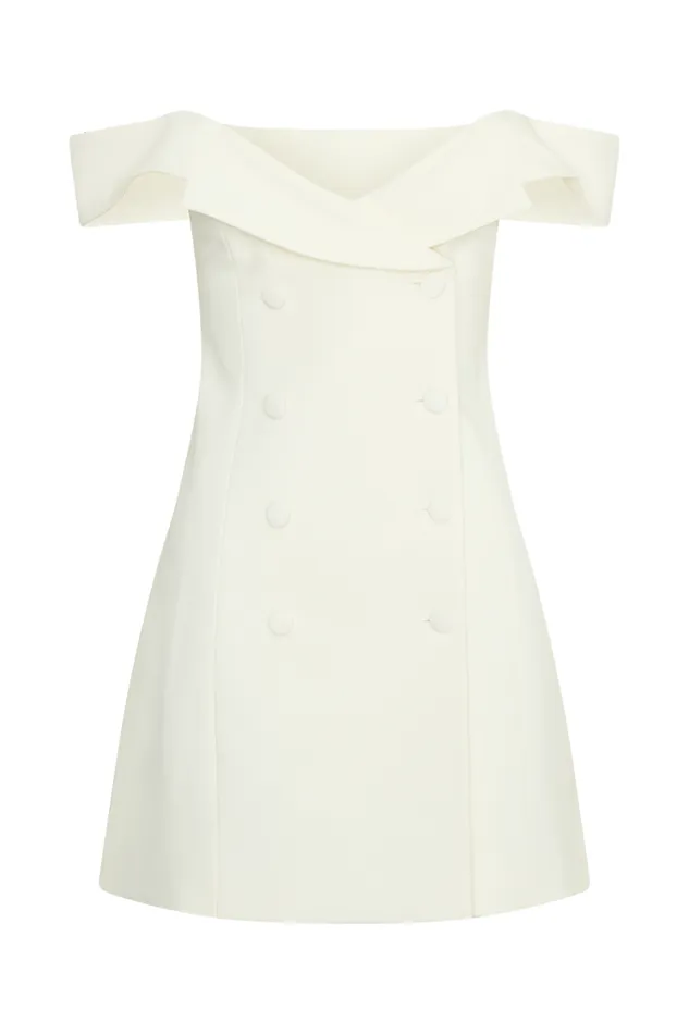 Women Meshki Dresses Noelle Off Shoulder Suiting Mini Dress 8211 Ivory