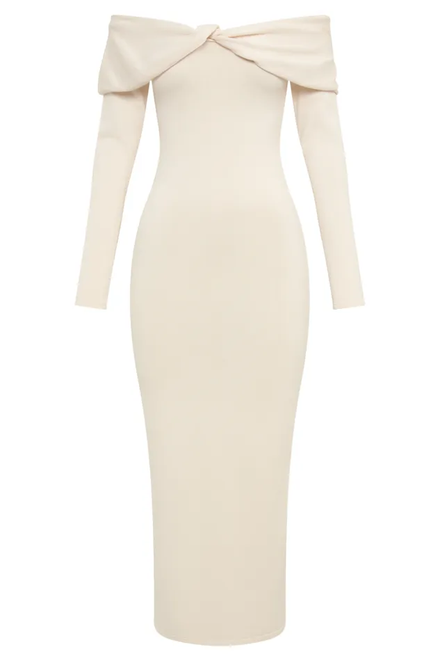 Women Meshki Dresses Odyssey Off Shoulder Knit Maxi Dress 8211 Ivory