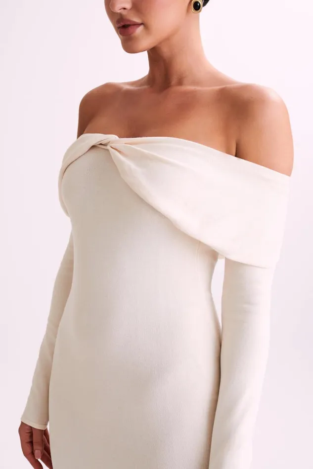 Women Meshki Dresses Odyssey Off Shoulder Knit Maxi Dress 8211 Ivory