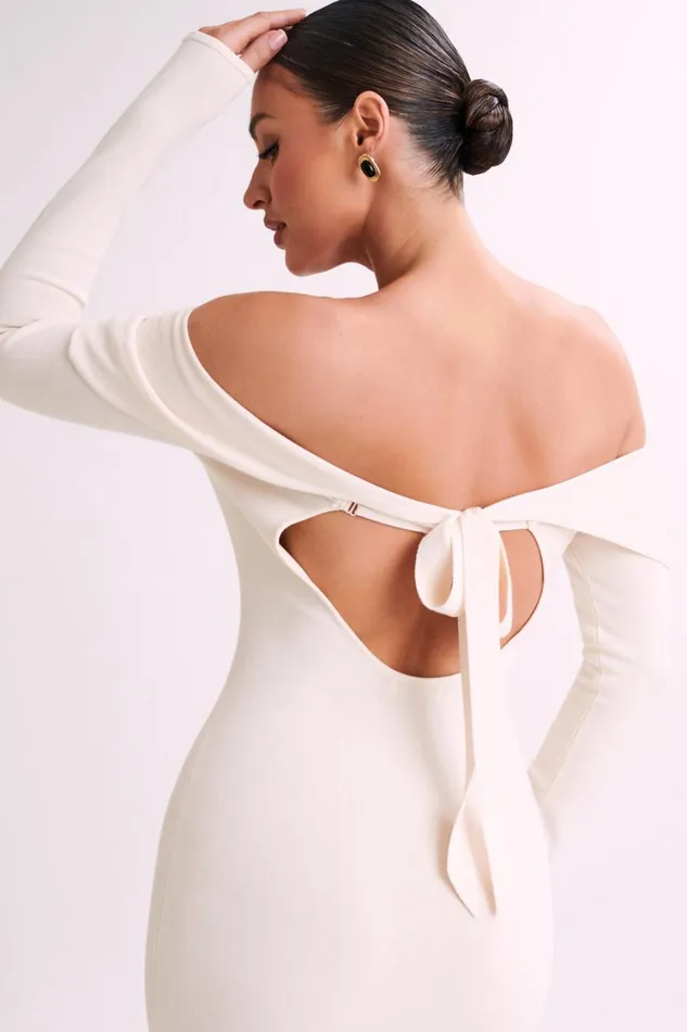 Women Meshki Dresses Odyssey Off Shoulder Knit Maxi Dress 8211 Ivory
