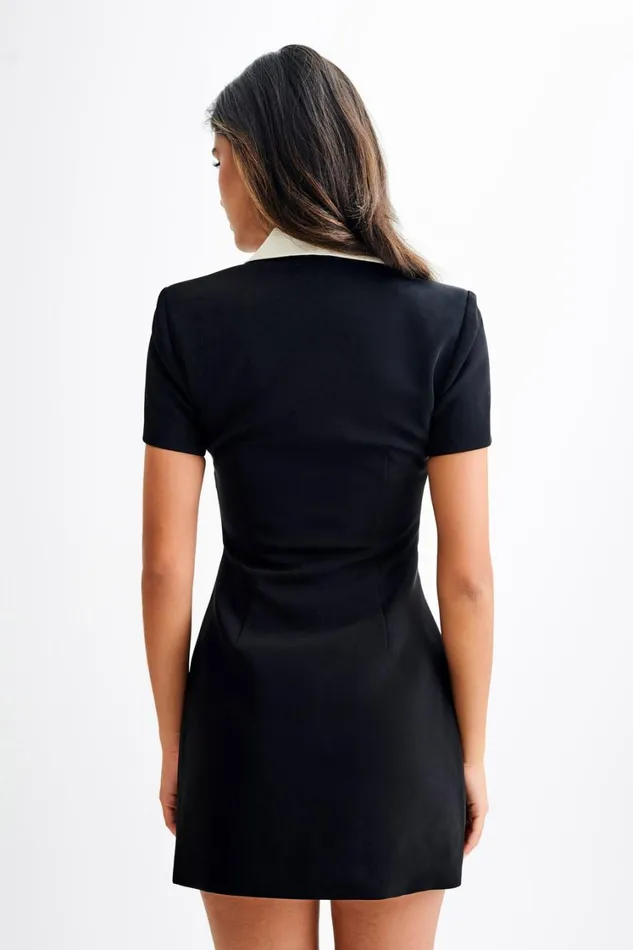 Women Meshki Dresses Paolina Collared Contrast Suiting Mini Dress 8211 BlackWhite