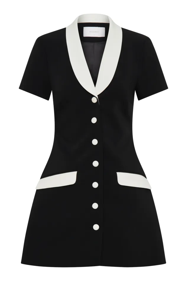 Women Meshki Dresses Paolina Collared Contrast Suiting Mini Dress 8211 BlackWhite