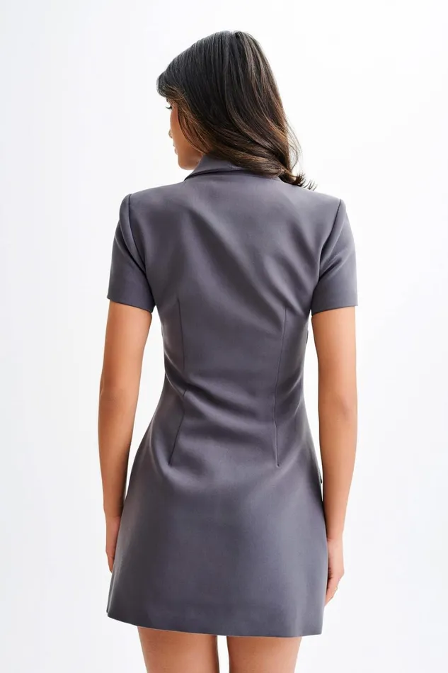 Women Meshki Dresses Paolina Collared Suiting Mini Dress 8211 Charcoal