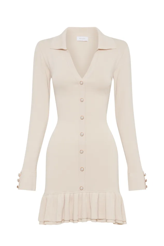 Women Meshki Dresses Pareesa Contrast Frill Mini Dress 8211 Cream