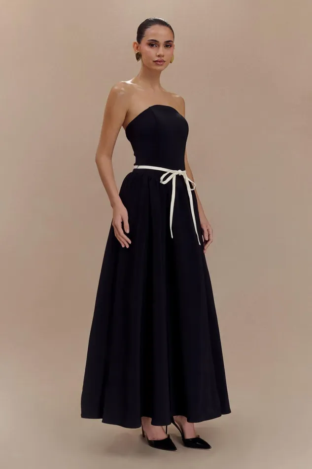 Women Meshki Dresses Penny Strapless Contrast Midi Dress 8211 Black and White