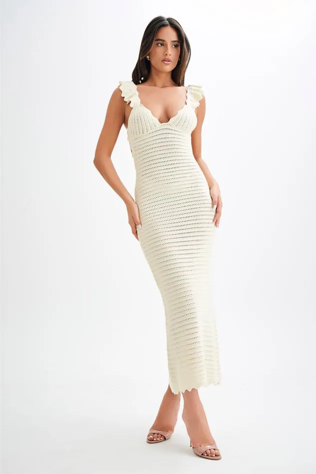 Women Meshki Dresses Perpetua Knit Contrast Maxi Dress 8211 Cream