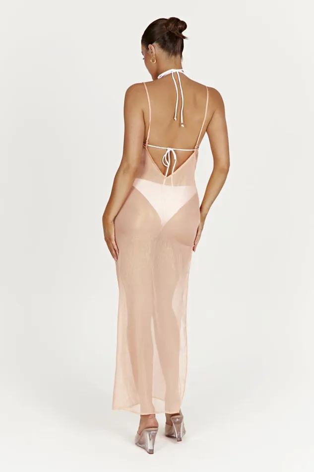 Women Meshki Dresses Phoebe Sheer Iridescent Maxi Dress 8211 Peach