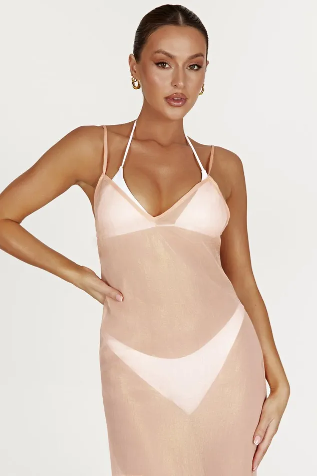 Women Meshki Dresses Phoebe Sheer Iridescent Maxi Dress 8211 Peach