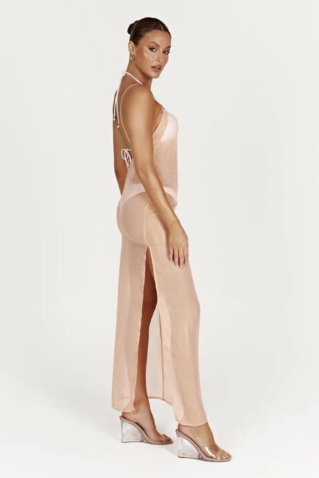 Women Meshki Dresses Phoebe Sheer Iridescent Maxi Dress 8211 Peach