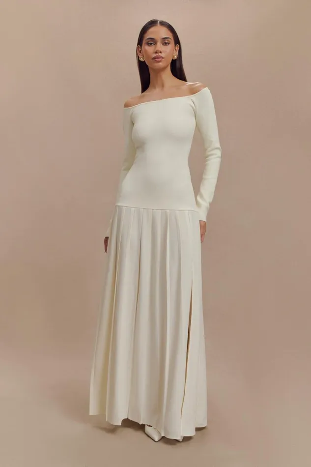 Women Meshki Dresses Presley Knit Off Shoulder Maxi Dress 8211 Ivory