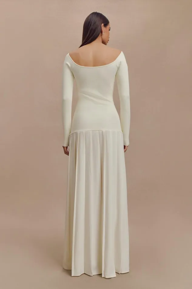 Women Meshki Dresses Presley Knit Off Shoulder Maxi Dress 8211 Ivory