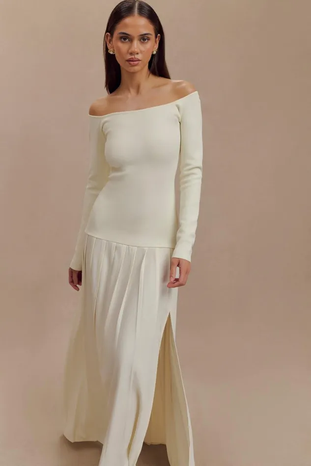 Women Meshki Dresses Presley Knit Off Shoulder Maxi Dress 8211 Ivory
