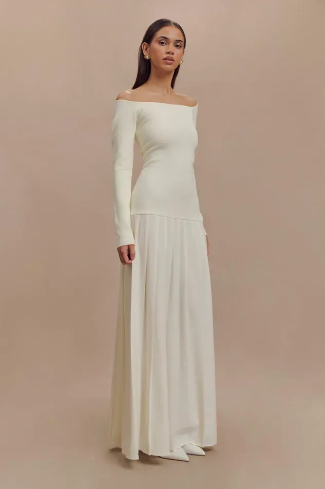 Women Meshki Dresses Presley Knit Off Shoulder Maxi Dress 8211 Ivory