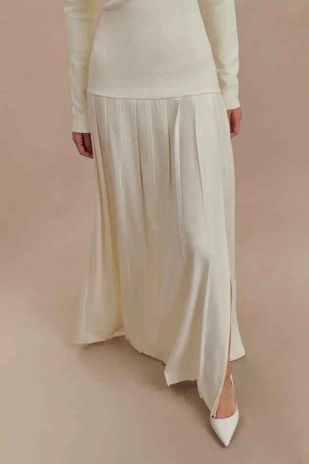 Women Meshki Dresses Presley Knit Off Shoulder Maxi Dress 8211 Ivory