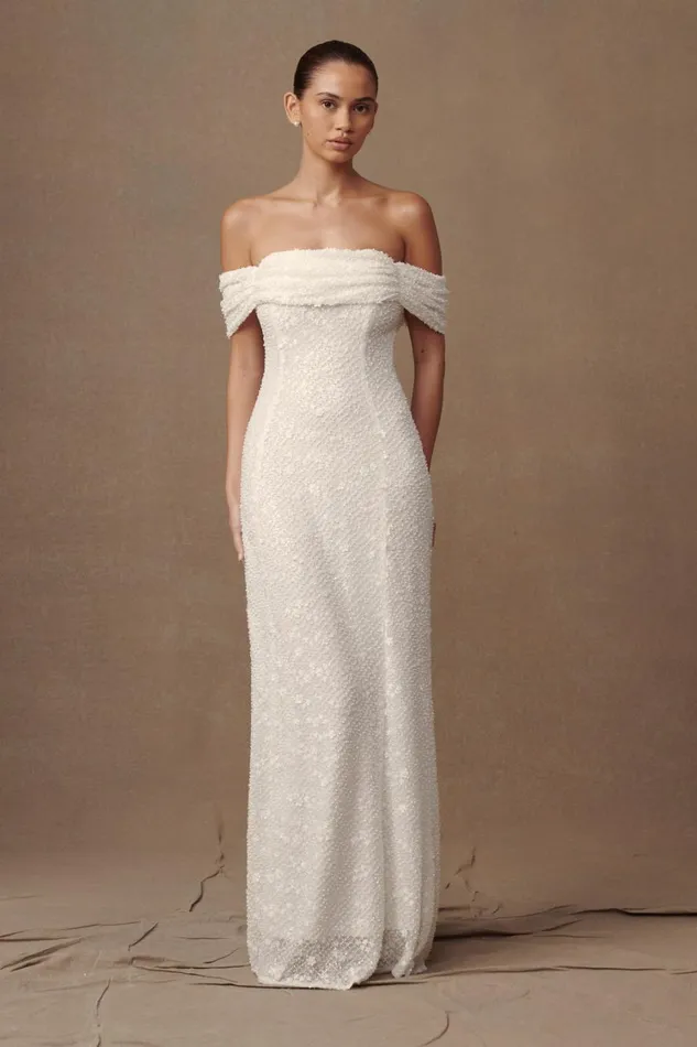 Women Meshki Dresses Priyanka Daisy Beaded Off Shoulder Wedding Gown 8211 White Women Meshki Dresses Priyanka Daisy Beaded Off Shoulder Wedding Gown 8211 White