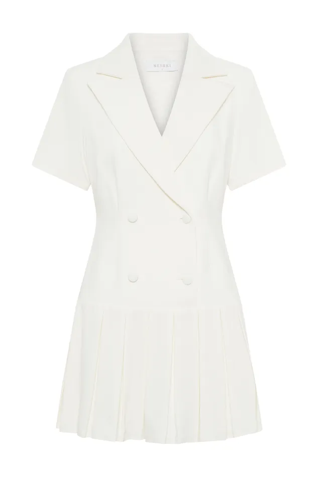 Women Meshki Dresses Quentin Suiting Pleated Mini Dress 8211 Ivory