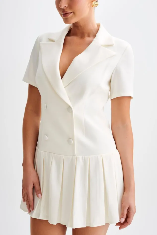 Women Meshki Dresses Quentin Suiting Pleated Mini Dress 8211 Ivory