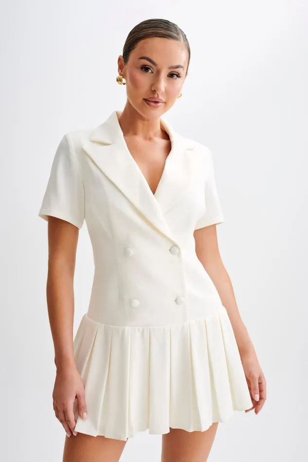 Women Meshki Dresses Quentin Suiting Pleated Mini Dress 8211 Ivory