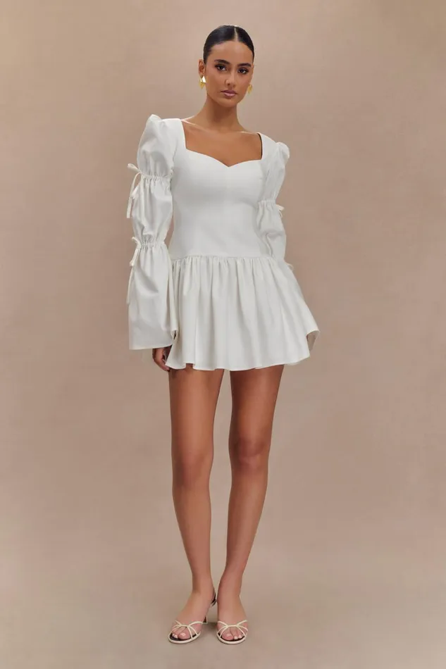 Women Meshki Dresses Raine Long Sleeve Cotton Mini Dress 8211 White