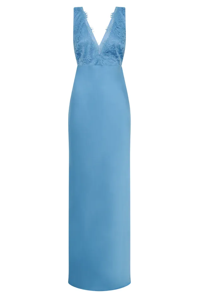 Women Meshki Dresses Ricci Satin And Lace Maxi Dress 8211 Iris Blue