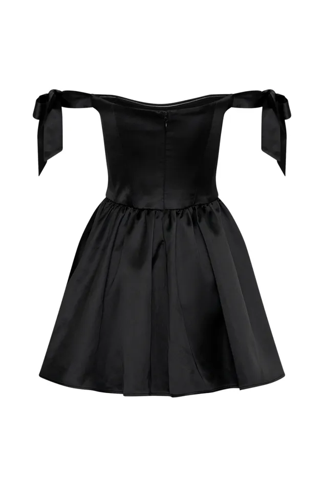 Women Meshki Dresses Rita Satin Mini Dress With Bow Sleeves 8211 Black