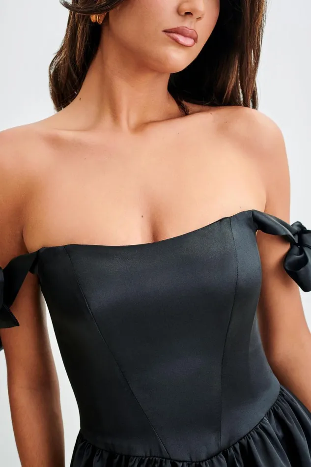 Women Meshki Dresses Rita Satin Mini Dress With Bow Sleeves 8211 Black