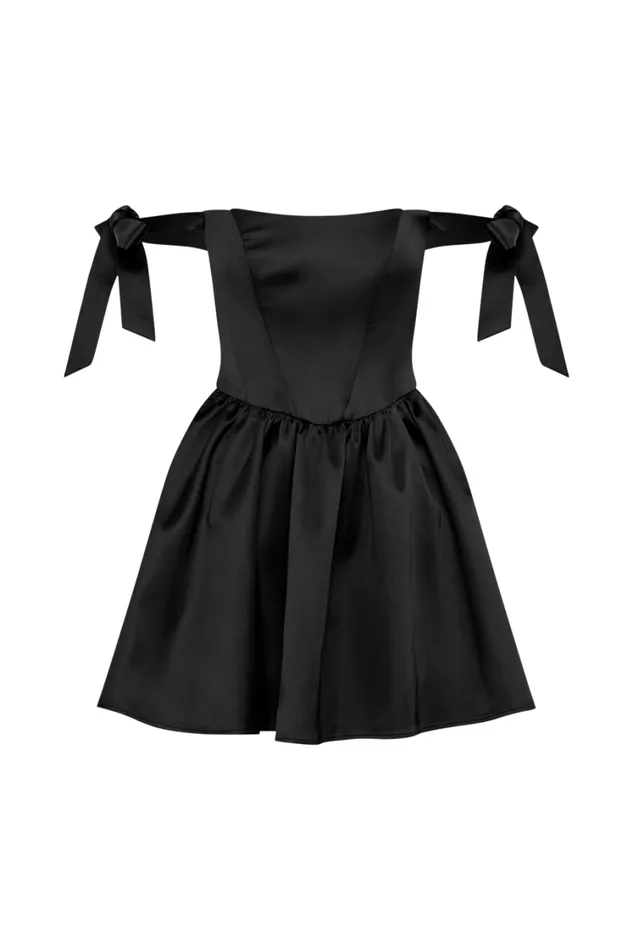Women Meshki Dresses Rita Satin Mini Dress With Bow Sleeves 8211 Black