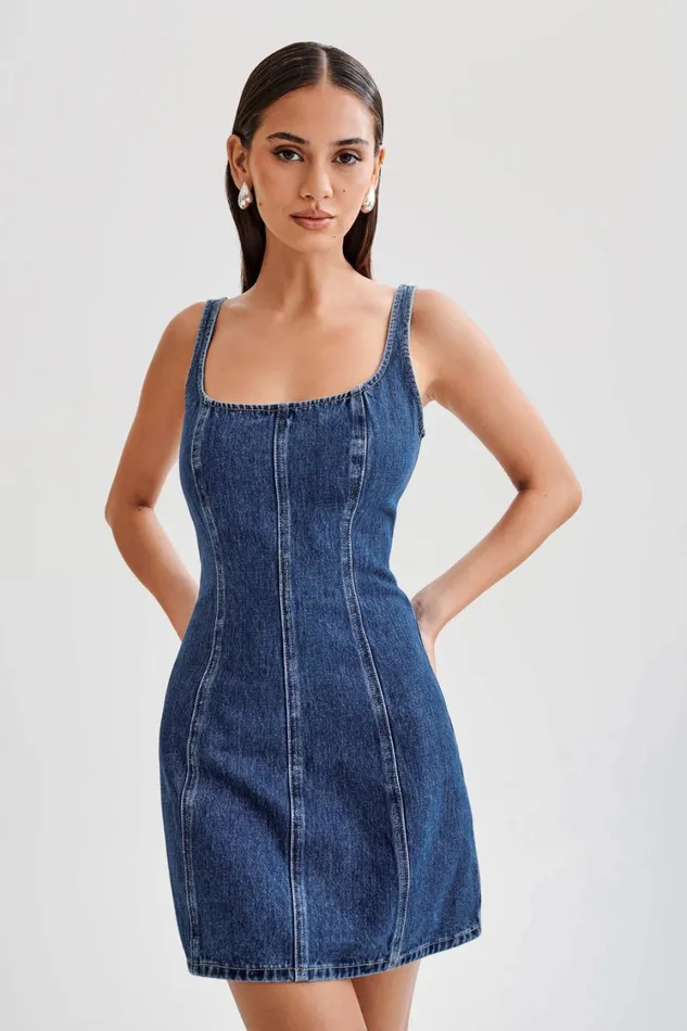 Women Meshki Dresses Rue Denim Mini Dress 8211 Dark Blue