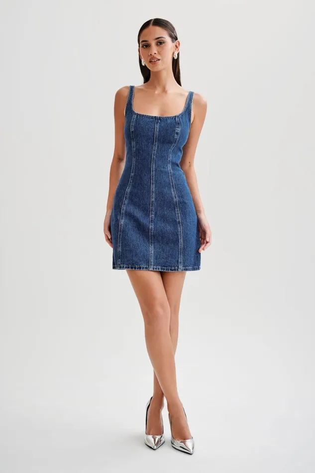 Women Meshki Dresses Rue Denim Mini Dress 8211 Dark Blue