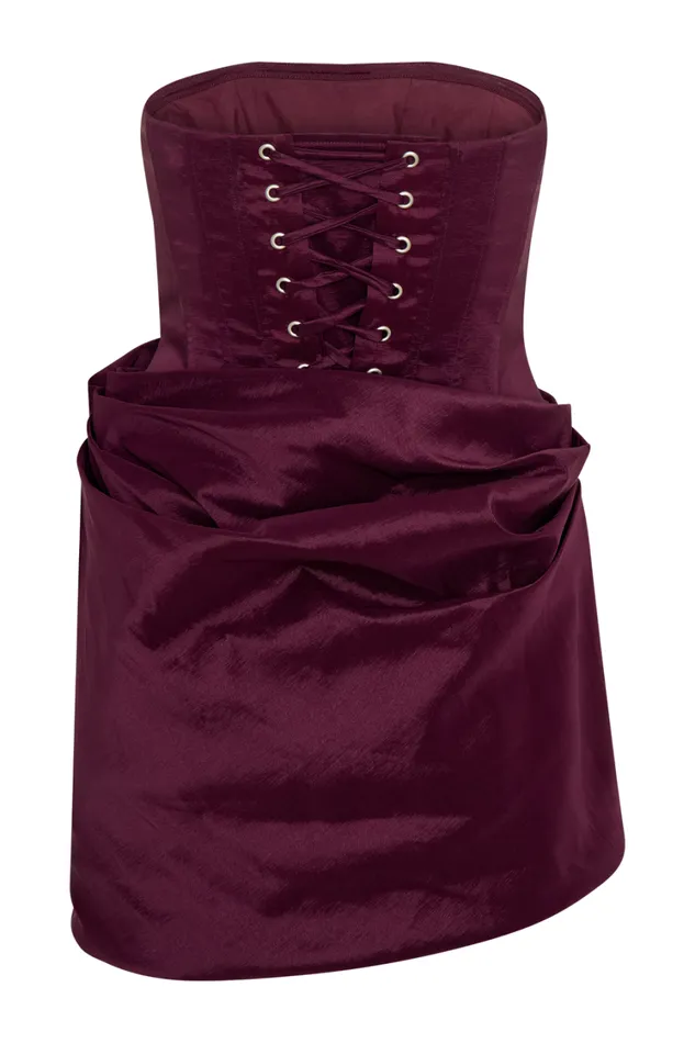 Women Meshki Dresses Sasha Taffeta Strapless Corset Mini Dress 8211 Plum