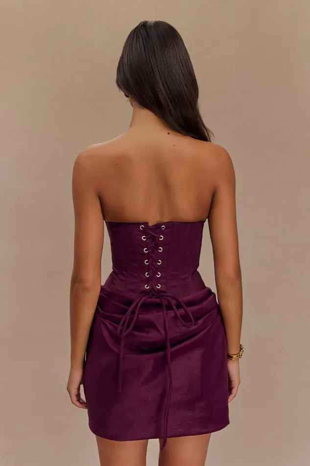 Women Meshki Dresses Sasha Taffeta Strapless Corset Mini Dress 8211 Plum