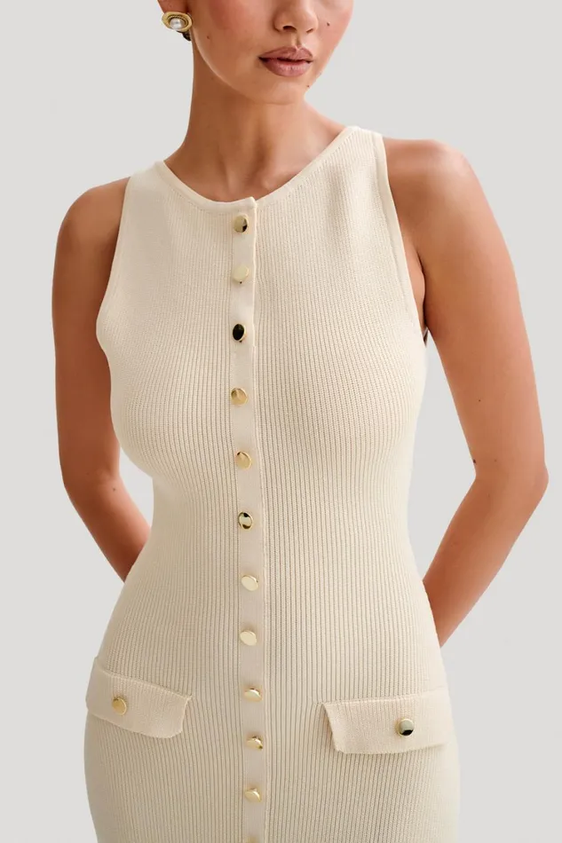 Women Meshki Dresses Sawyer Sleeveless Buttoned Maxi Dress 8211 Ivory