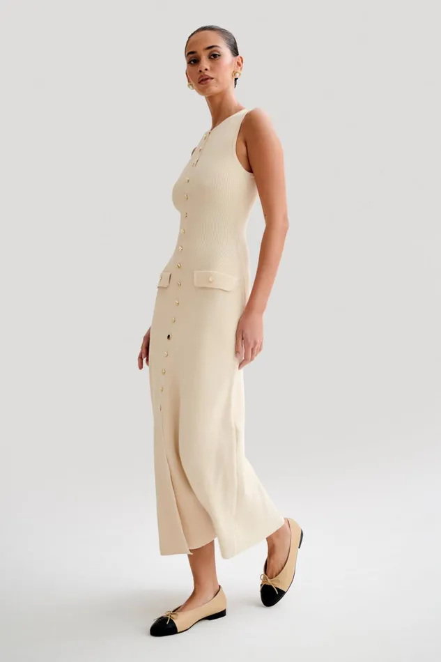 Women Meshki Dresses Sawyer Sleeveless Buttoned Maxi Dress 8211 Ivory