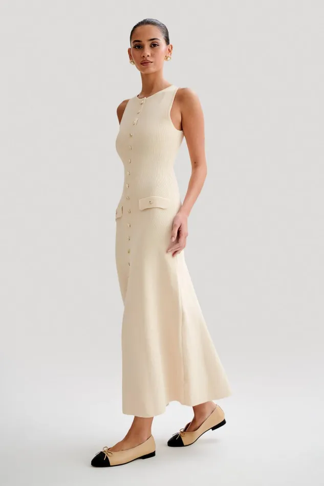Women Meshki Dresses Sawyer Sleeveless Buttoned Maxi Dress 8211 Ivory