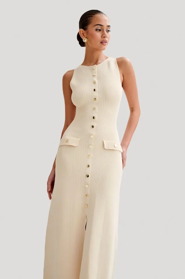 Women Meshki Dresses Sawyer Sleeveless Buttoned Maxi Dress 8211 Ivory
