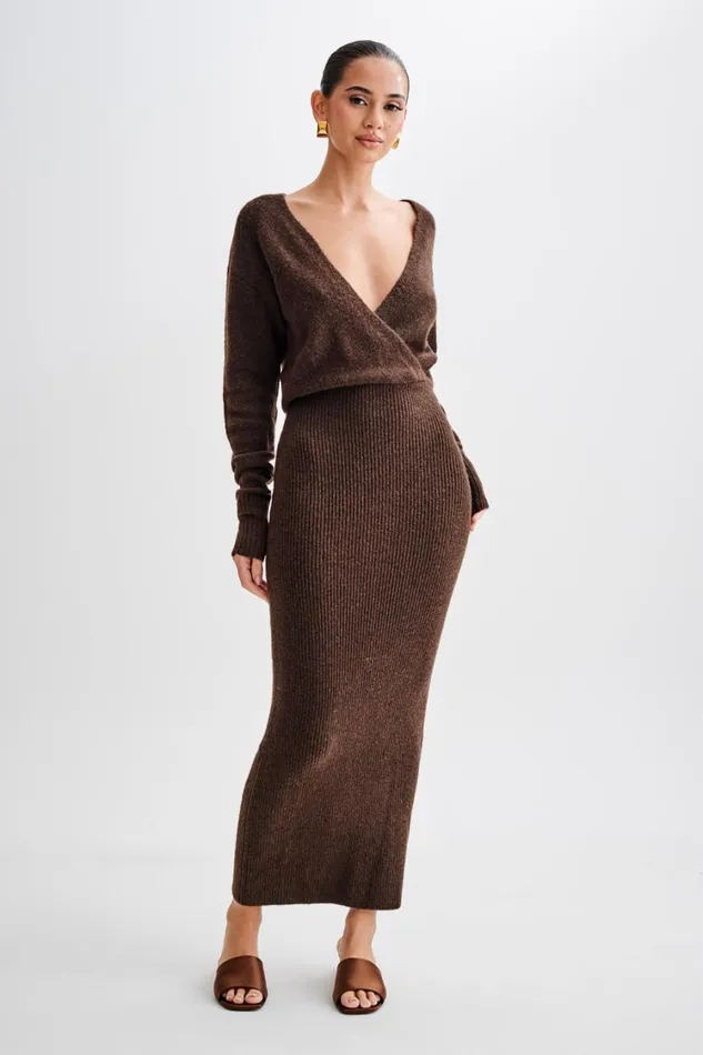 Women Meshki Dresses Shannon Knit Maxi Dress 8211 Chocolate