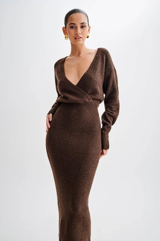 Women Meshki Dresses Shannon Knit Maxi Dress 8211 Chocolate