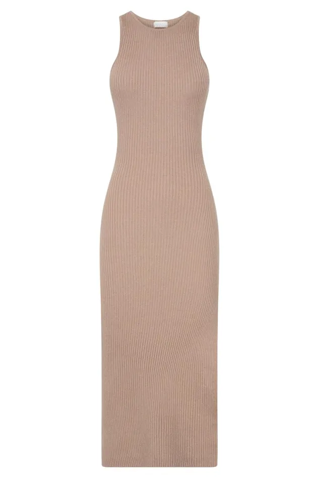 Women Meshki Dresses Sienna Knee Length Knit Midi Dress With Side Split 8211 Taupe Women Meshki Dresses Sienna Knee Length Knit Midi Dress With Side Split 8211 Taupe