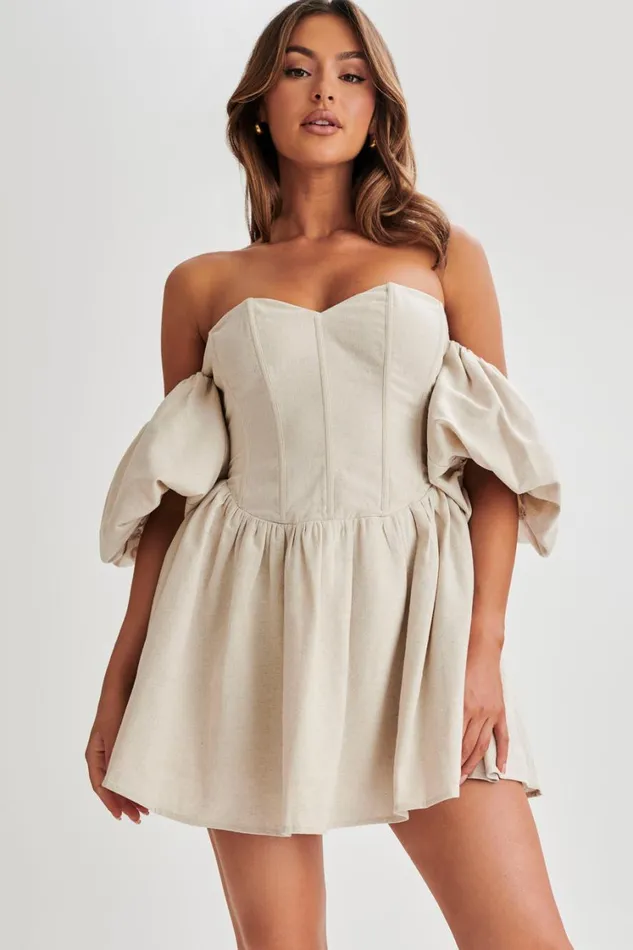 Women Meshki Dresses Siran Puff Sleeve Mini Dress 8211 Natural