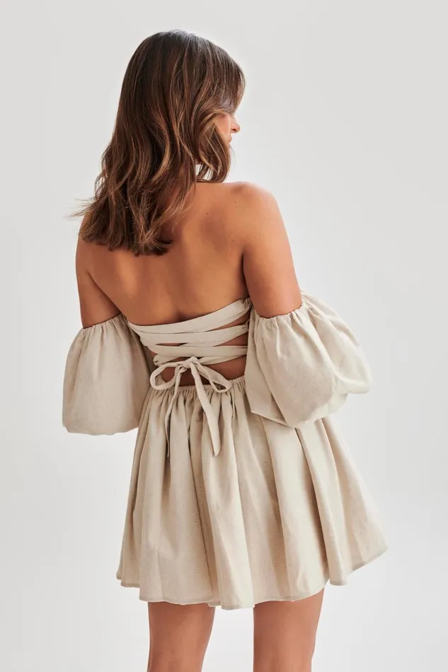 Women Meshki Dresses Siran Puff Sleeve Mini Dress 8211 Natural