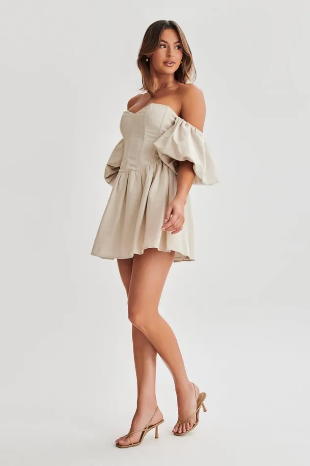 Women Meshki Dresses Siran Puff Sleeve Mini Dress 8211 Natural