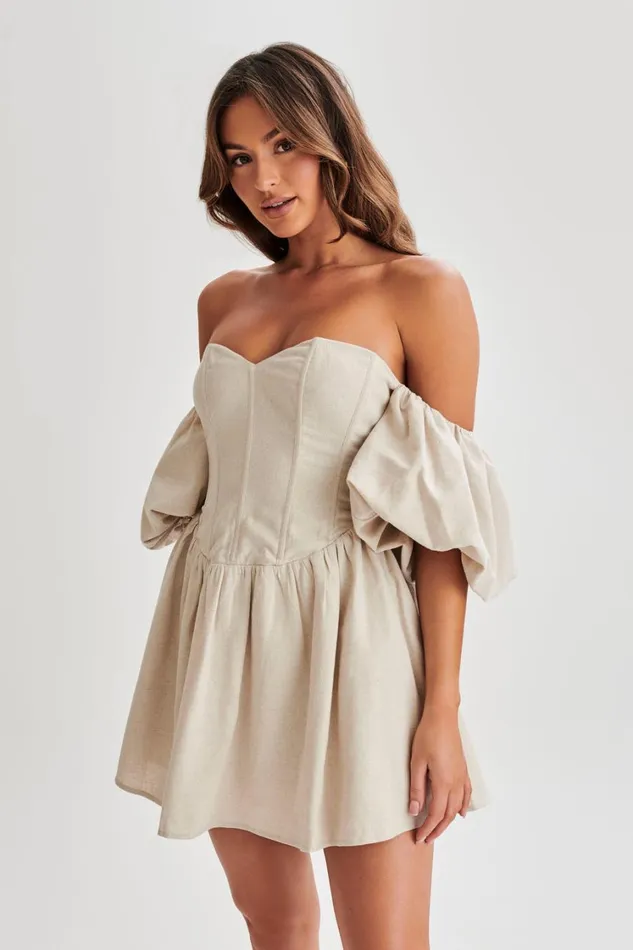 Women Meshki Dresses Siran Puff Sleeve Mini Dress 8211 Natural