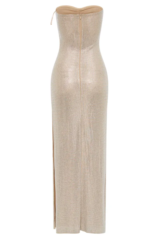 Women Meshki Dresses Stassie Strapless Rose Diamante Maxi Dress 8211 Nude