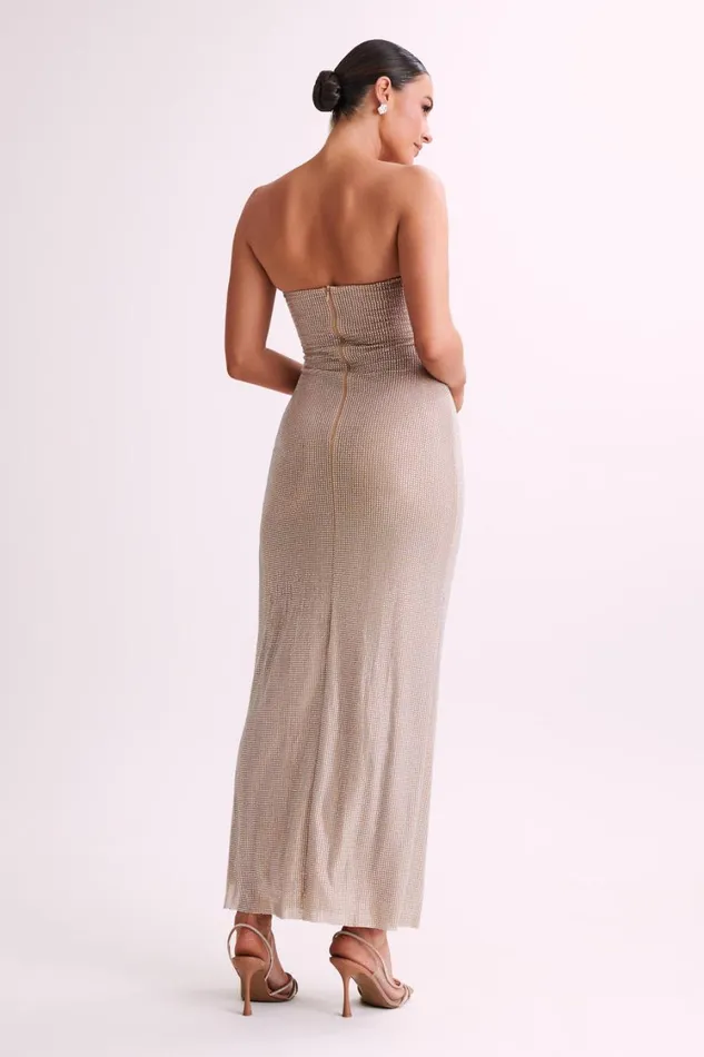 Women Meshki Dresses Stassie Strapless Rose Diamante Maxi Dress 8211 Nude