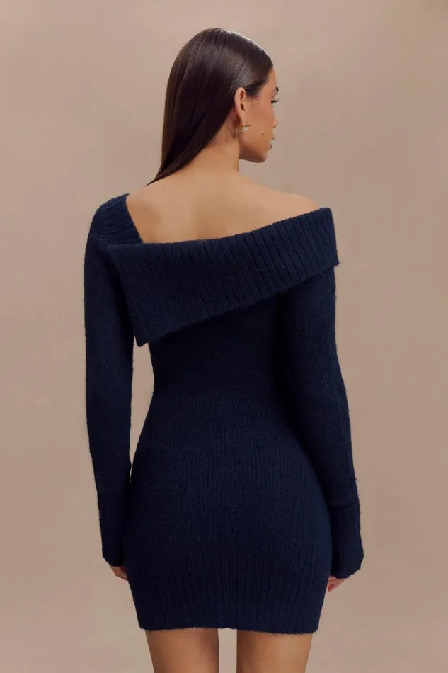 Women Meshki Dresses Stephanie Asymmetric Knit Mini Dress 8211 Dark Navy