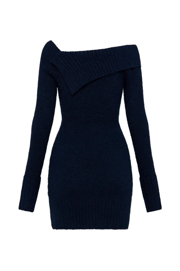 Women Meshki Dresses Stephanie Asymmetric Knit Mini Dress 8211 Dark Navy