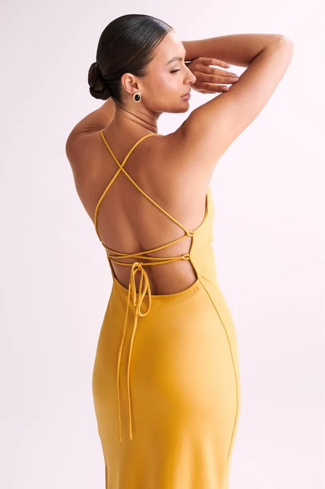 Women Meshki Dresses Sydney Straight Neck Slip Maxi Dress 8211 Yellow