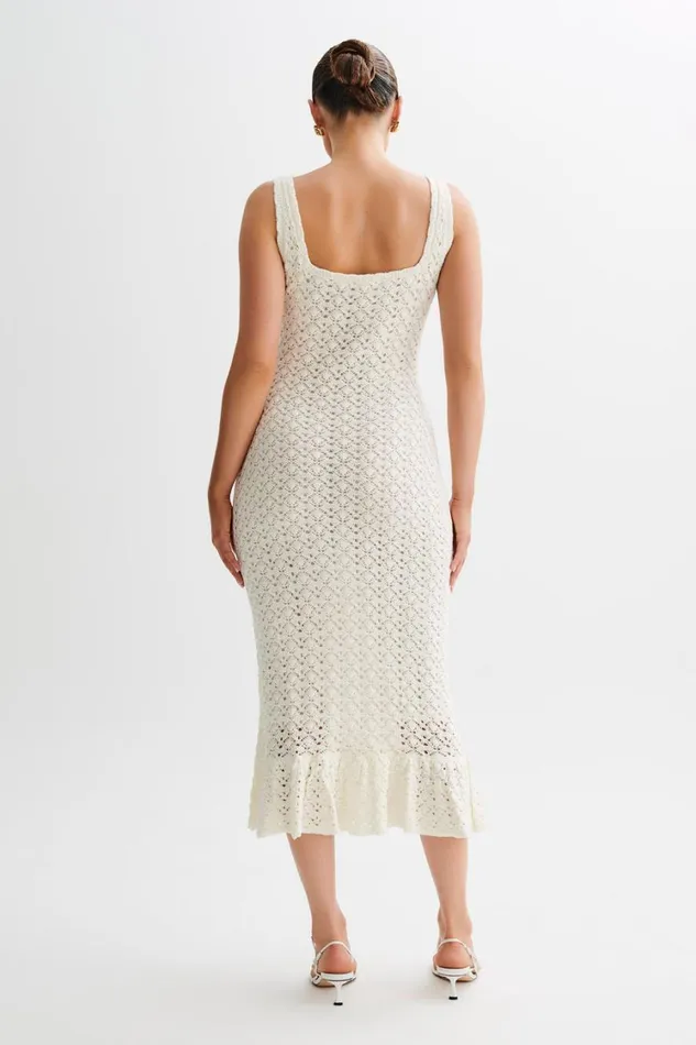 Women Meshki Dresses Sylvie Frill Knit Midi Dresses 8211 Ivory