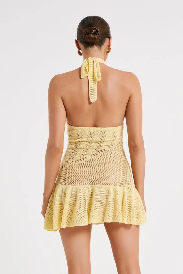 Women Meshki Dresses Tash Mixed Yarn Halter Mini Dress 8211 Lemon